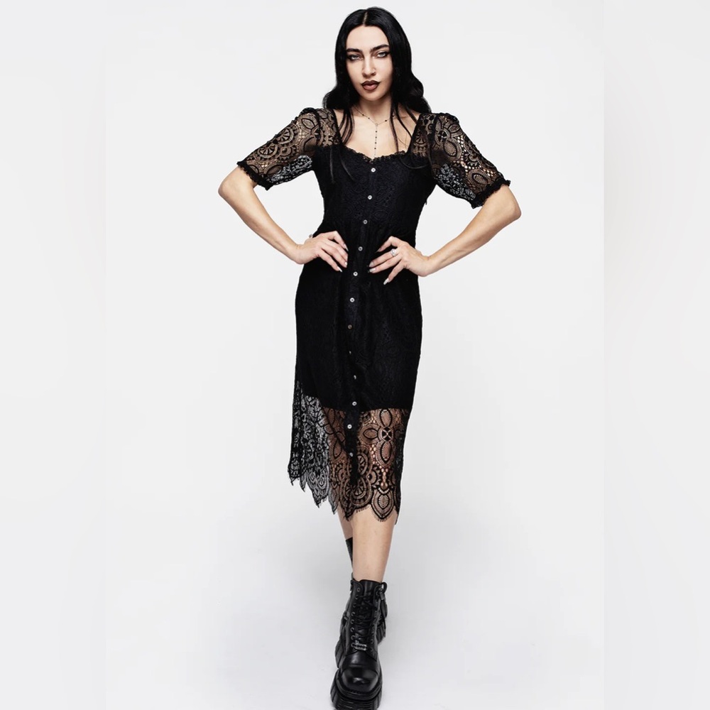 Disturbia Black Sheath Midi Dress with Puff Sleeves